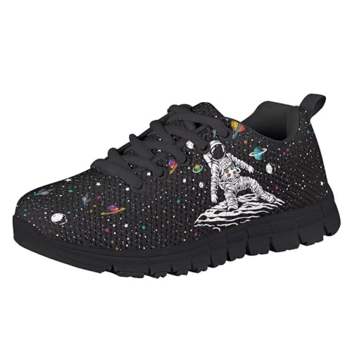 Doojoayie Fashion Astronaut Boys Sneakers Size 11.5 Comfy Little Kids Running Shoes Simple Lace Up Workout Sneakers for Active Child Casual Athletic Bowling Shoes Black