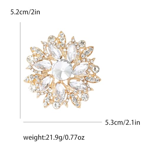 Image of Rhinestone Flower Brooch for Women Vintage Crystal Flower Brooch Pin Elegant Clothing Hat Bag Accessories Christmas Birthday Party Wedding Costume Jewelry