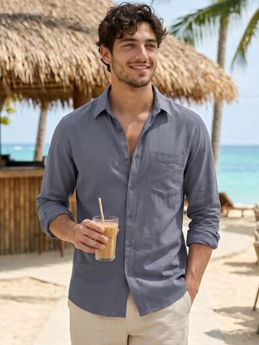 Image of Bewakoof Mens Solid Regular Fit Full Sleeve Collar Cotton Linen Blend Shirt