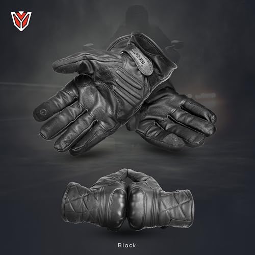 Image of Ignyte Streak Leather Gloves Full Finger Waterproof Bike Riding Gloves with Touch Screen Sensitivity at Thumb and Index Finger, Protective Off-Road Motorbike Racing (M, Black)