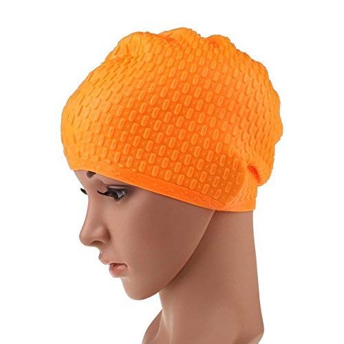 Unisex Ear Wrap Swim Cap Waterproof Silicon Swimming Wear Swim Hats for Women Long Hair Thick Hair(Orange)