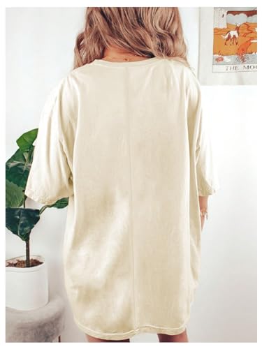 Image of SOLY HUX Women's Plus Size T Shirt Dress Half Sleeve Crewneck Loose Summer Dresses Plain Apricot 4XL