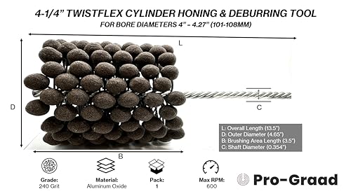 Image of 4-1 /4 inch 240 Aluminum Oxide TwistFlex Cylinder Hone for 4 inch- 4.27 inch Bores | Flexible Cylinder Honing, Deburring, Cross-Hatch Finishing Tool for Block Cylinders, Valve Guides, Hydraulics