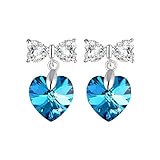 Ocean Blue Earring Heart Shape Stud Earring 925 Sterling Silver Earrings with Swarovski Crystals Woman Stud Earrings Romantic Gift for Her