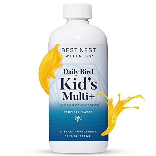 Daily Bird Kids Liquid Multivitamin, Methylfolate (Folic Acid), Methylcobalamin, Prebiotics, ...