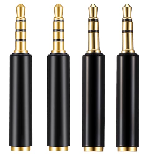 JIEYAO 4 Pack 3.5mm TRS to TRRS Adapter, Male to Female Microphone Audio Converter TRRS to TRS Adapter Microphone Audio Adapters for Cameras Recorders Audio Interfaces with TRS/TRRS Jack