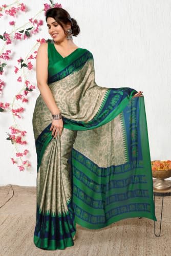 Image of MIRCHI FASHION Saree for Woman Chiffon Leaf Printed | Lightweight Daily Wear Comfortable Women's Sari with Blouse Piece (Available in 30 Styles)
