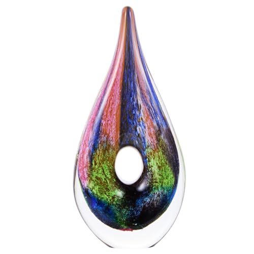 Luxury Lane Hand Blown Abstract Hollow Tear Drop Sommerso Art Glass Sculpture for Home Decor 14 inch Tall Centerpiece Table Decoration