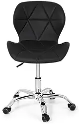 Cadeira de Escritório Giratória Slim, Ajustável em Altura, Estofada, Preta