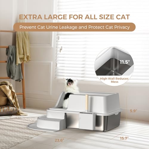 Arenero para gatos acero inoxidable 30L con raspador miniatura 3