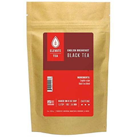 Elevate Tea ENGLISH BREAKFAST BLACK TEA, Loose Leaf Tea Blend, 30 servings, 3 Ounce Pouch, Caffeine Level: High, Single Unit, 3 Ounce (Pack of 1) Cover