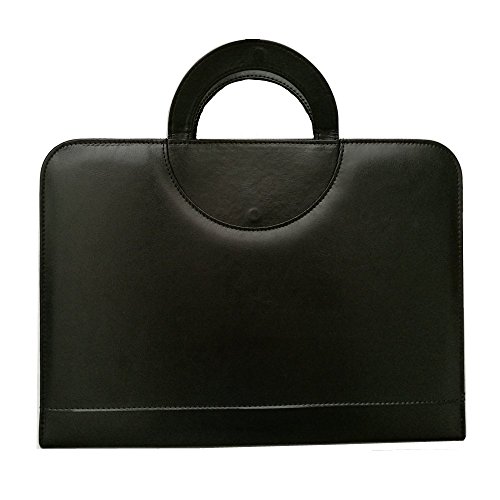 Conférencier A4 zippé en cuir synthétique avec calculatrice et poignée ronde portable (noir)
