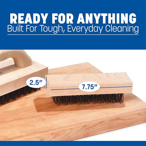 Image of Carlisle FoodService Products Butcher Block Brush - Cutting Board Brush, Steel Bristle Design for Commercial Kitchens, 7.75 x 2.63in, Tan, Pack of 12