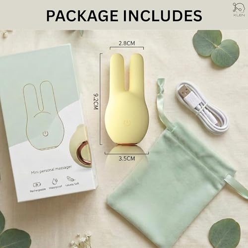 Image of KLEN Women Body Massager Machine for Stress Relief Portable Electric Dual Node Mini Massager Device with Soft Silicone Head Cordless Handheld Waterproof Rechargeable Vibration Wellness Self Care Tool (Yellow)