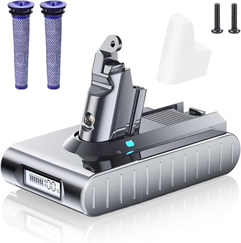 kaejil 8000mAh Replacement for Dyson V6 Battery LED Display Compatible with V6 Animal Absolute Motorhead Fluffy SV03 SV04 SV05 SV06 SV07 SV09 VTC4 DC58 DC59 DC61 DC62 DC72 DC74 Vacuum Cleaner