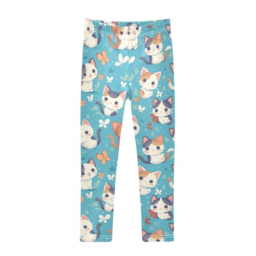 Cute Cats Girls' Leggings Toddler Doodles Butterflies Kids Yoga Pants Dance Active Tights 4T