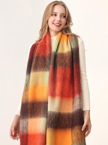 HOTIAN Women's Large Scarf Colorful Chunky Plaid Scarves Soft Winter Thick Tassel Warm Wrap Shawl3