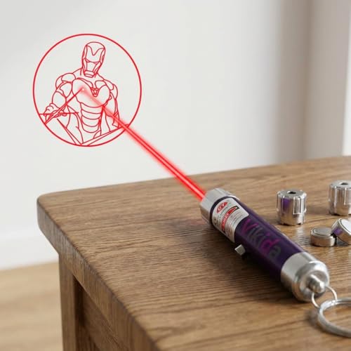 Image of VikriDA Red Light Laser Beam Pointer Toy - Action Hero Series with 4 Interchangeable Projection Caps for Kids Fun & Party Play - Red