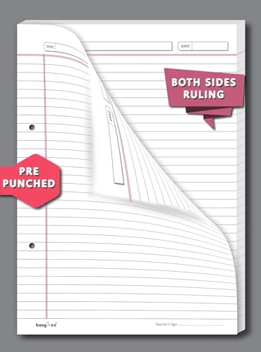 Image of Ruled Sheets A4 Size 90 GSM White Both Side Rule for Assignment, Project Work, Exam - 160 Sheets Loose Paper Bundle with Border, Non-Punched, Grey Rule and Magenta Margin - Compass Edition