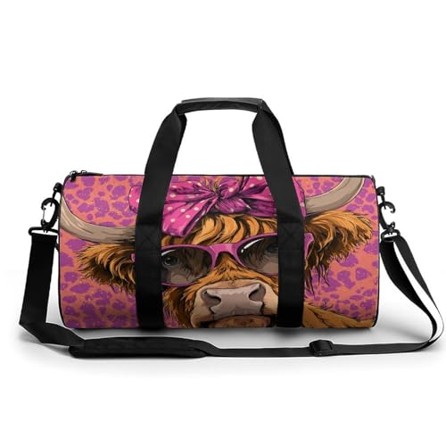 Bolsa de viaje para gimnasio de vaca Highland y correa ajustable para hombre y mujer