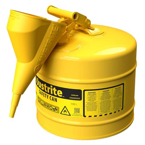 Justrite Type I Diesel Safety Can, Yellow Galvanized Steel, Made in the USA