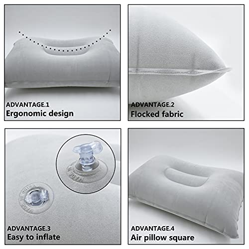 Peixiong 3 Pcs Grey Ultralight Inflatable Pillow Small Squared Flocked Fabric Air Pillow for Hiking,Camping,Traveling,Napping,Desk Rest,Neck &Lumbar Support - Image 6