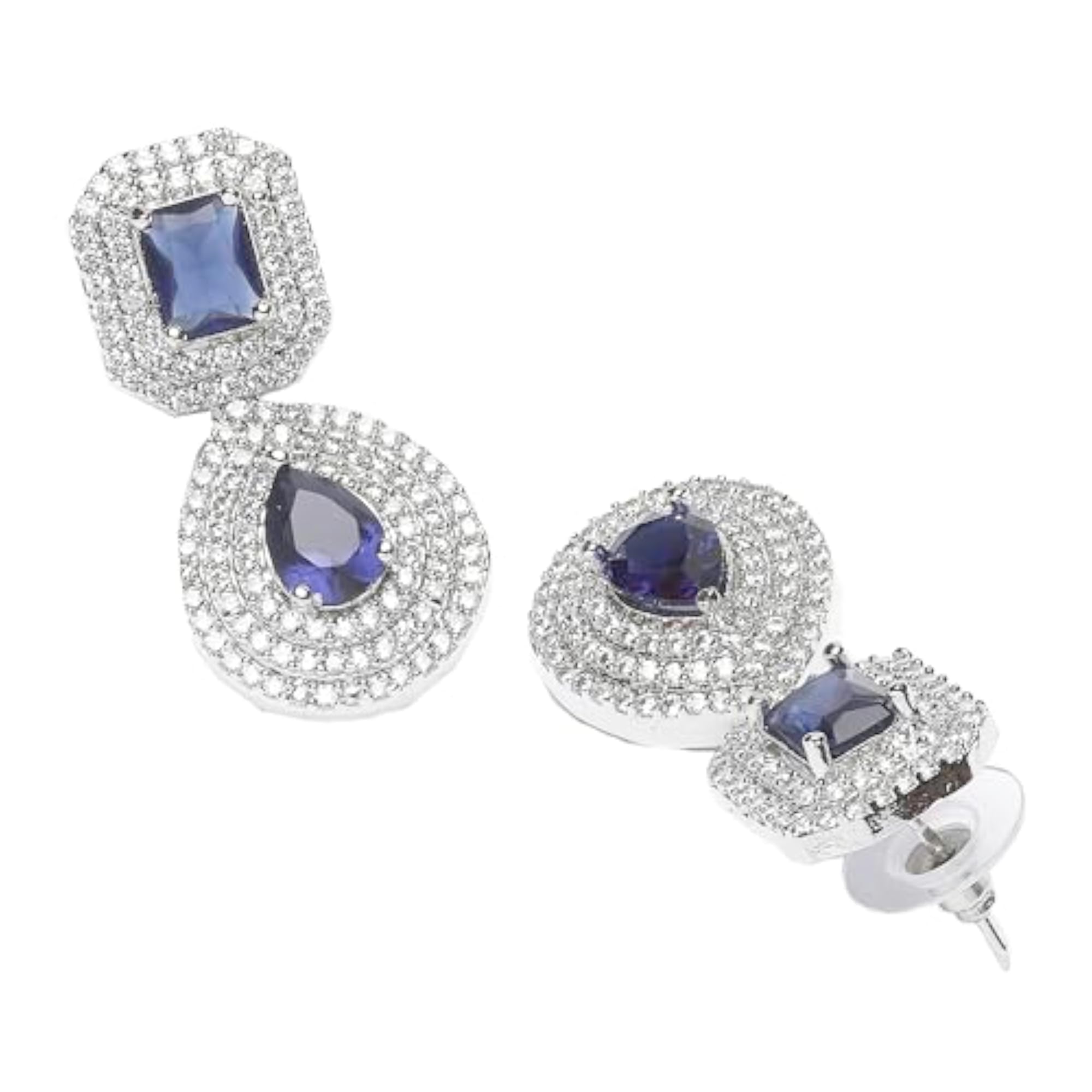 Rhodium-Plated Square & Teardrop Drop Earrings