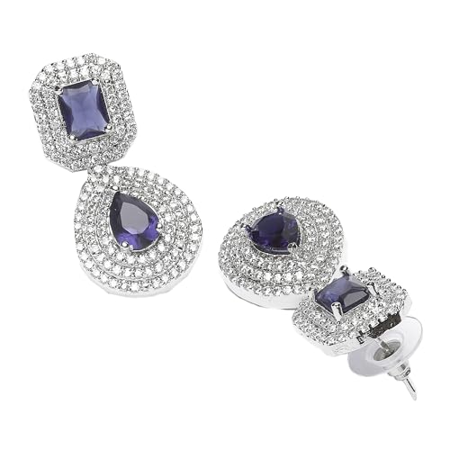 Rhodium-Plated Square & Teardrop Drop Earrings