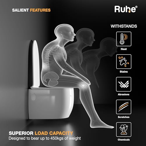 Image of Ruhe Summer Wall-Hung Rimless Western Commode with Siphonic Flushing System | P-Trap | 20 x 14.3 x 13.3 inches | Ceramic White Glossy Finish, Space-Saving Design | Includes Soft-Close Seat Cover
