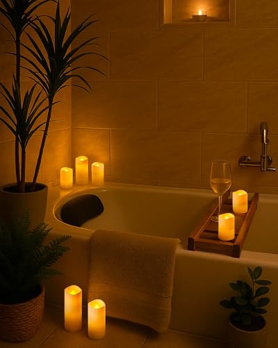 Image of Raycare 12pcs Large Waterproof Outdoor Flameless Candle, Battery Operated LED Candles with Remote Control and Timer, Flickering Electric Fake Plastic Pillar Candles, Ivory, D 2.2 inch x H 4 inch 5 inch 6 inch 7 inch