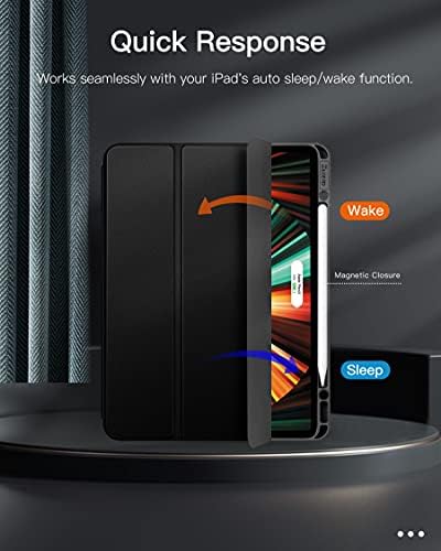 Ztotop Case for iPad Pro 12.9 Inch 2022/2021 6th/5th Generation with Pencil Holder, Full Body Protective Shockproof Soft TPU Back Cover with Auto Sleep/Wake,Support 2nd Gen Pencil Charging, Black