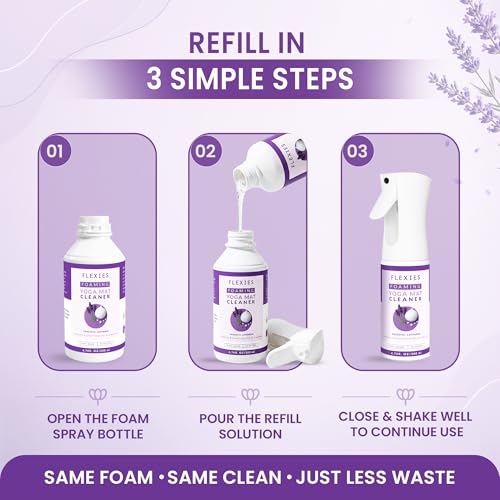 Image of Flexies Foaming Yoga Mat Cleaner Refill Pack | Plant-Based Foaming Spray | Deep Cleans Yoga and Pilates Mats, 6.76 fl oz, Lavender