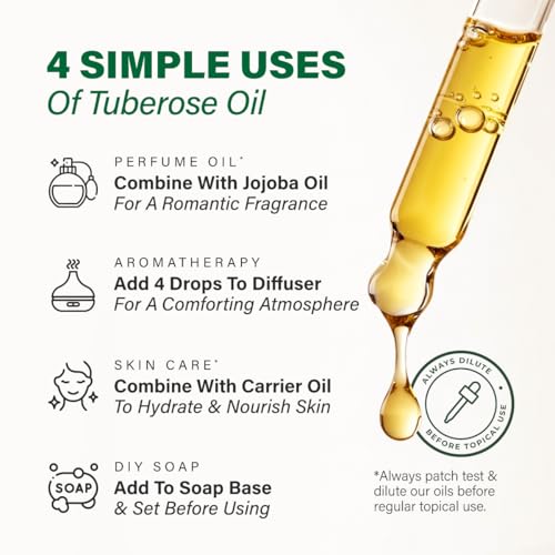 Image of 100% Pure Tuberose Oil - 1 Fl Oz Tuberose Essential Oil for Hair, Skin, Diffuser, Aromatherapy & DIY Soap Making Scent