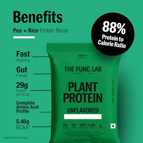 Image of The Func. Lab Plant Protein - Unflavoured Travel Packs | (4 * 35g Sachets) Pack of 2 | 29g Protein per Scoop | Pea and Rice Blend | Vegan, Sugar‑Free, 100% Clean Label, Gut Friendly, Vegetarian