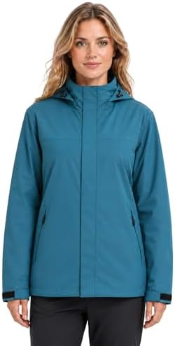 Modvibe Regenjacke Damen Wasserdicht Atmungsaktiv Regenmantel Damen Wasserdicht Outdoorjacke Windbreaker mit Abnehmbarer Kapuze Leichte Regenjacke Damen für Wandern Reisen