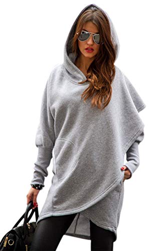Mujeres Sudadera con Capucha Asimétrica Abrigo Ropa Exterior Gris Claro M
