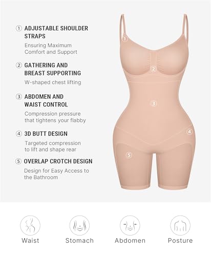 Image of FeelinGirl Shapewear Tummy Control Seamless Bodysuit Hip Enhancer Body Shaper for Women