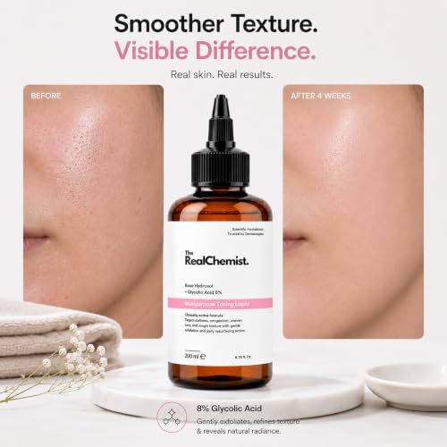 Image of 8% Glycolic Acid Toner | AHA Exfoliating Toner for Face, Scalp & Body | Fades Dark Spots, Evens Skin Tone | Rose Hydrosol | All Skin Types | 200ml