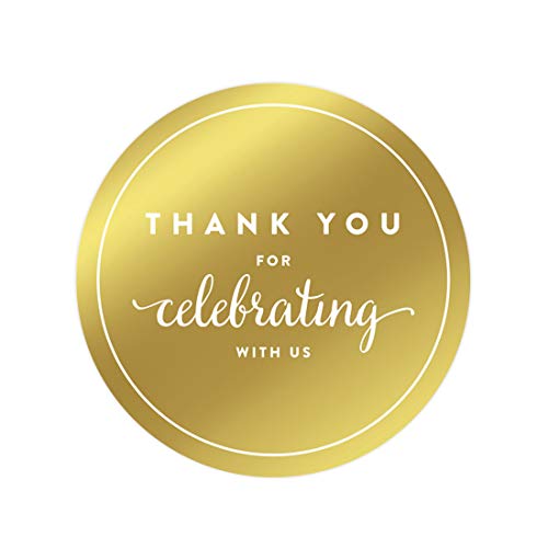 Andaz Press Round Circle Favor Gift Labels Stickers, Metallic Gold Ink, Thank You for Celebrating with US, 40-Pack