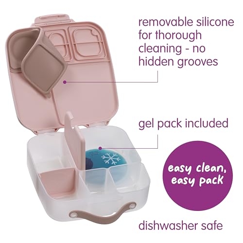 Image of b.box Lunch Box for Big Eaters All Ages - 8.5 Cup Leak Proof Bento Box with 4 Compartments, School Lunch Container with Ice Pack, Dishwasher Safe, BPA-Free, PFAS-Free - Blush Crush