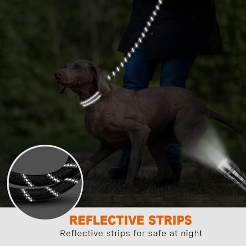 Image of Heavy Duty Dog Leash for Walking & Training 5ft | Reflective Rope Leash with Padded Handle | Anti-Pull Strong Dog Lead for Medium & Large Dogs | 360 Swivel Hook | Night Safety (Black, 5 FT)