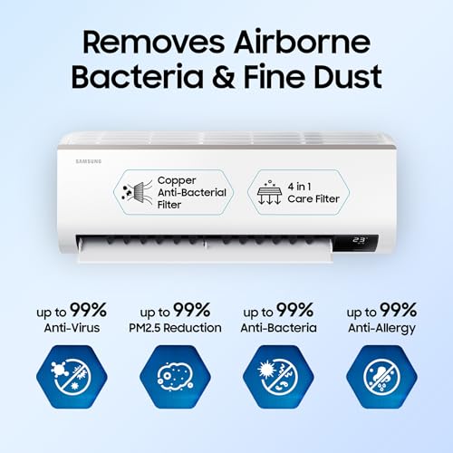 Image of Samsung 1 Ton 3 Star Convertible 5in1 Inverter Split AC (Copper, Anti-bacterial Filter, 2023 Model AR12CYLZABE White)