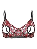 Hedmy Womens Sexy Open Nipples Lace Floral Bra Bare Exposed Breast Bralette Brassiere Lingerie Black&Red Medium