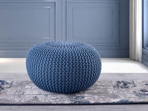 kreatives Wohnen Pouf Premium ø45cm Sitzhocker Strickpouf Innen Terrasse Pool Garten nachhaltig blau - Mallard Blue