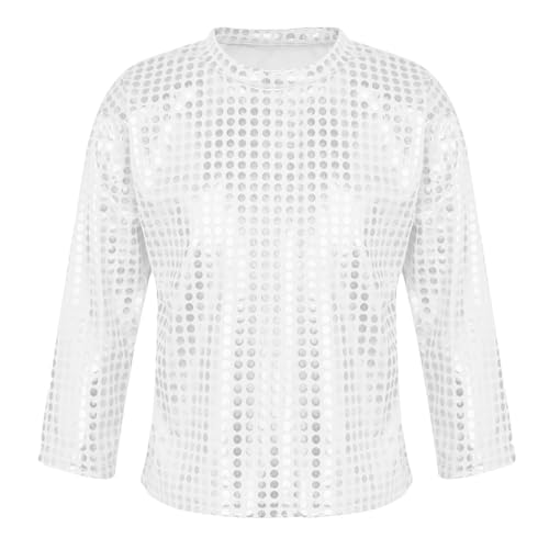 Camiseta de Cuero Metálico Brillante Lentejuelas Manga largas para Niña Top Fiesta Actuación Retro Camiseta de Danza Hip Hop Casual Unisex Ropa de Baile Jazz para Fiesta Actuación