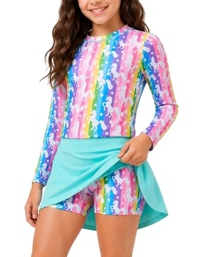 Image of Liberty Pro Girls Two Piece Swimsuits Long Sleeve Rash Guard Set, UPF 50+ Bathing Suit with Swim Shorts for Toddler and Teens