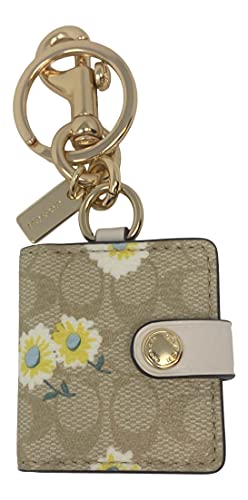 Coach Signature PVC Picture Frame Bag Charm Key Chain With Daisy Print light Khaki