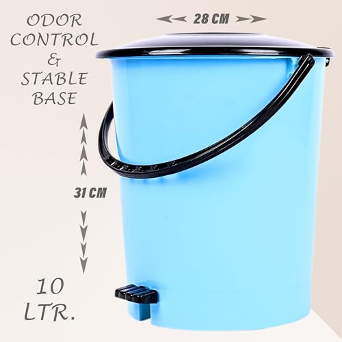 Image of Kuber Industries Plastic Pack Of 2 Pedal Dustbin | Dustbin With Lid | Garbage Bin | Dustbin For Kitchen-Bathroom | Wet & Dry Waste Bin | Black Dhakkan Trash Can | 10 Ltr | Pink & Blue