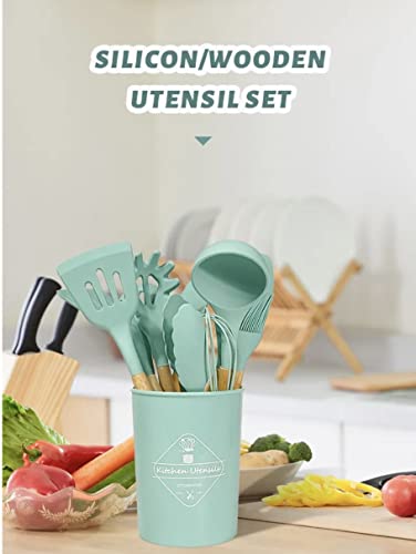 12 Pcs Silicone Utensil Set,Non-Stick, 464°F Heat Resistant Utensils Set-Spoon,Whisk,Turnertongs,Brush,Rake,Ladle,Spoonula,Spatula,100% Food Grade Silicone, Bpa Free. (Turquoise) #TOP6