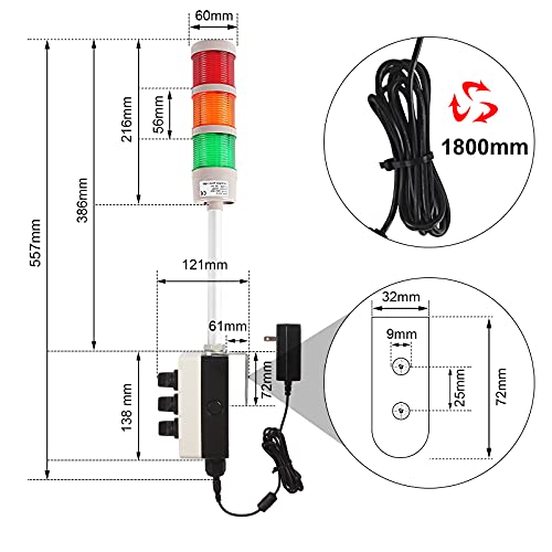 Andont 3 Stack Super Bright Led Andon Tower Lights With Buzzer, Off-On Or Flash, 6 Ft Industrial Adapter, Plug Play Ready #TOP2
